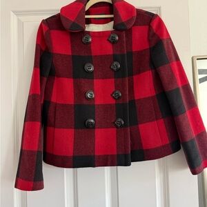 J. Crew Women’s Red and Black Plaid Pea Coat, size 4